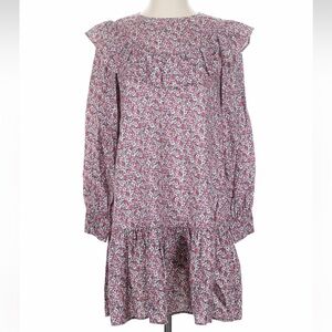 & Other Stories Pink Floral Ruffle-Yoke Long-Sleeve Dress
